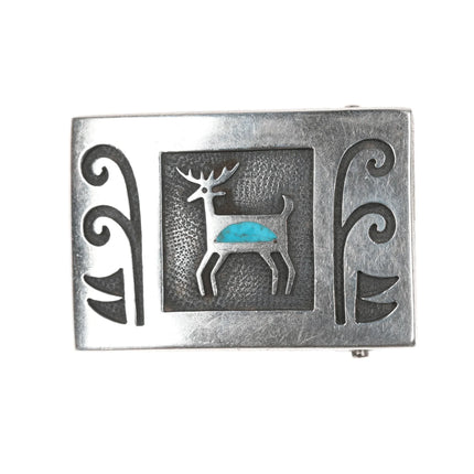 Vintage Navajo Silver overlay turquoise inlaid belt buckle - Estate Fresh Austin