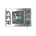 Vintage Navajo Silver overlay turquoise inlaid belt buckle - Estate Fresh Austin