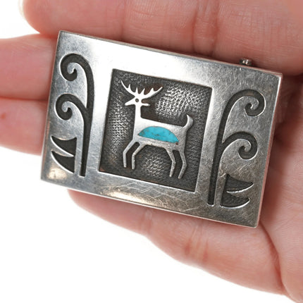 Vintage Navajo Silver overlay turquoise inlaid belt buckle - Estate Fresh Austin