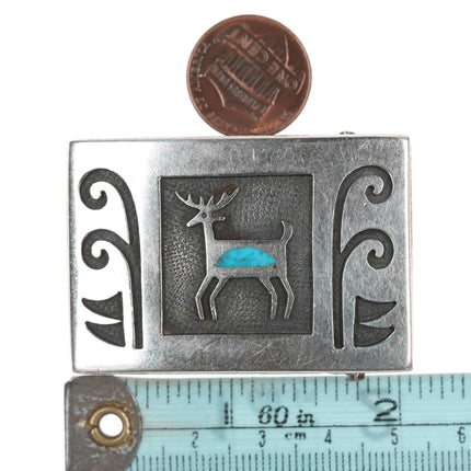 Vintage Navajo Silver overlay turquoise inlaid belt buckle - Estate Fresh Austin