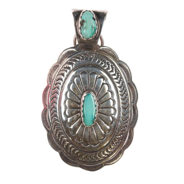 Vintage Navajo stamped silver concho pendant with turquoise - Estate Fresh Austin