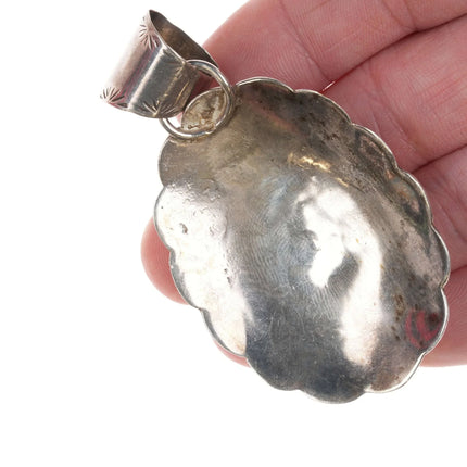 Vintage Navajo stamped silver concho pendant with turquoise - Estate Fresh Austin