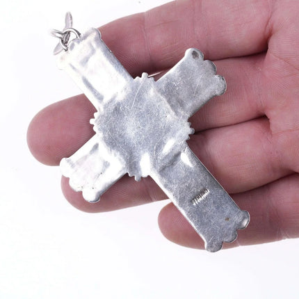 Vintage Navajo sterling silver turquoise spiny oyster cross pendant - Estate Fresh Austin
