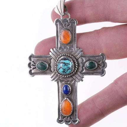 Vintage Navajo sterling silver turquoise spiny oyster cross pendant - Estate Fresh Austin