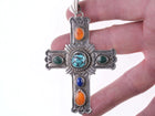 Vintage Navajo sterling silver turquoise spiny oyster cross pendant - Estate Fresh Austin