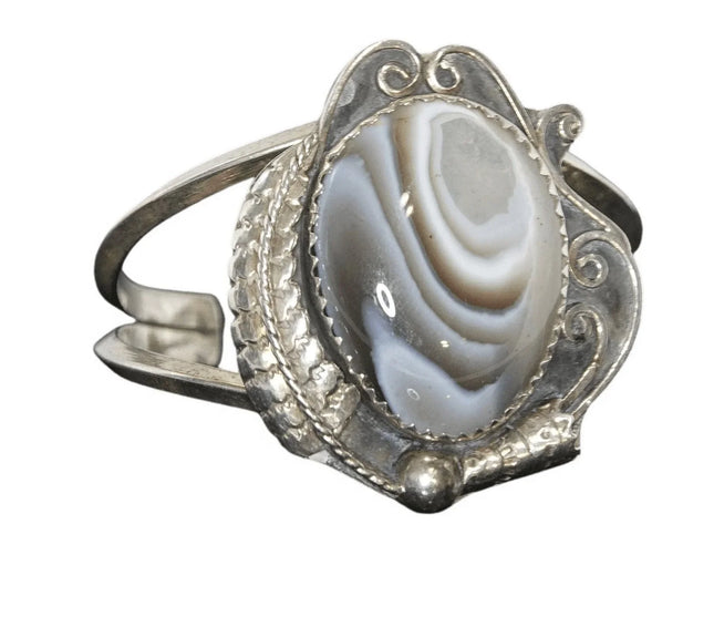 6.5" Vintage Navajo Sterling and agate Cuff Bracelet - Estate Fresh Austin