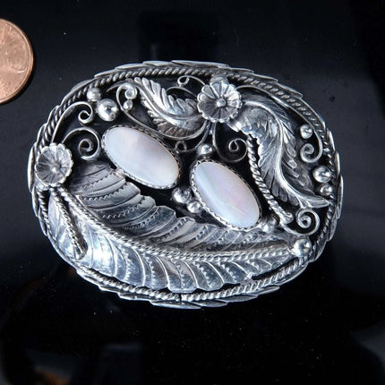 Vintage Navajo Sterling and mother of pearl Belt buckle - Estate Fresh Austin