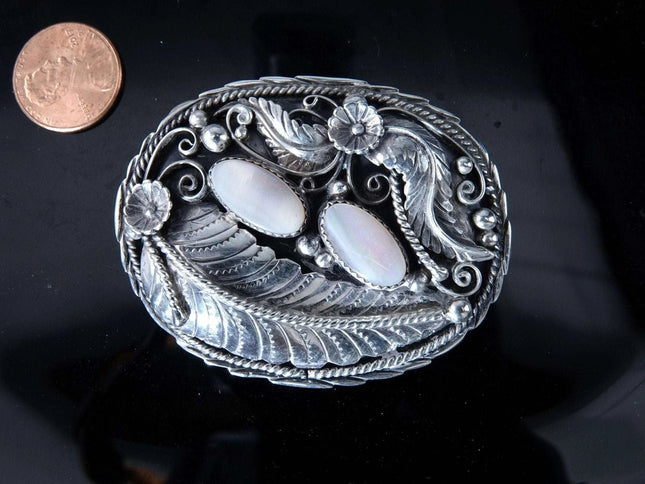 Vintage Navajo Sterling and mother of pearl Belt buckle - Estate Fresh Austin