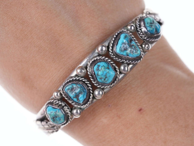 6.625" Vintage Navajo Sterling and nugget turquoise bracelet - Estate Fresh Austin