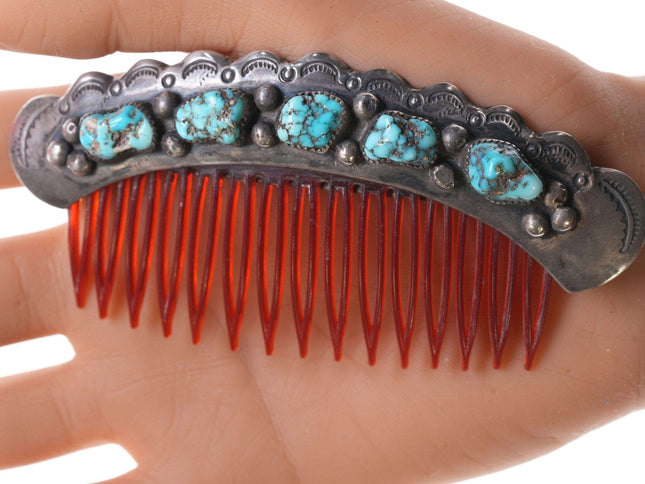 Vintage Navajo Sterling and turquoise hair piece we - Estate Fresh Austin