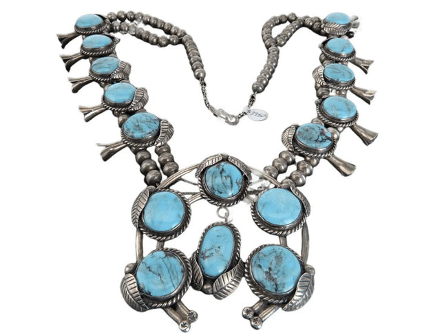 Vintage Navajo Sterling and Turquoise Squash blossom Necklace j - Estate Fresh Austin