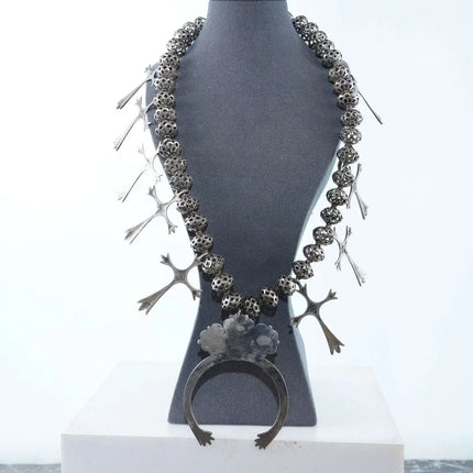 Vintage Navajo Sterling and Turquoise Squash blossom Necklace - Estate Fresh Austin