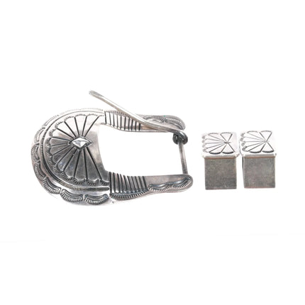 Vintage Navajo Sterling belt buckle with two keepers - Estate Fresh Austin