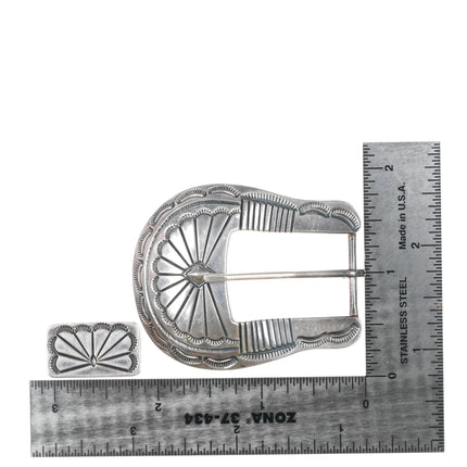 Vintage Navajo Sterling belt buckle with two keepers - Estate Fresh Austin