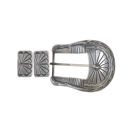 Vintage Navajo Sterling belt buckle with two keepers - Estate Fresh Austin