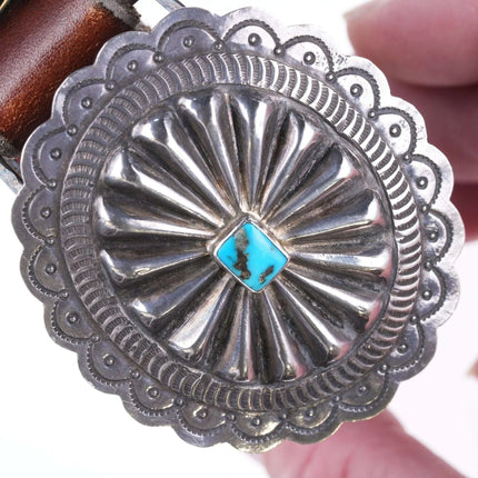 Vintage Navajo Sterling buckle with turquoise on 30"-35" belt - Estate Fresh Austin