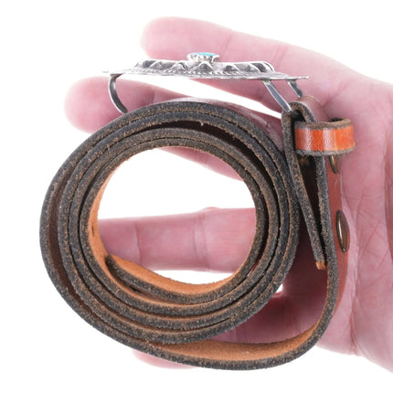 Vintage Navajo Sterling buckle with turquoise on 30"-35" belt - Estate Fresh Austin