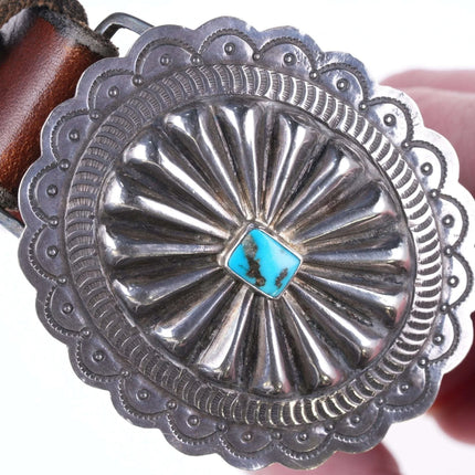 Vintage Navajo Sterling buckle with turquoise on 30"-35" belt - Estate Fresh Austin