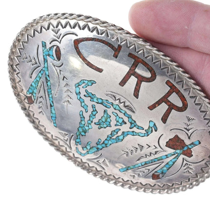 Vintage Navajo sterling chip inlay belt buckle - Estate Fresh Austin