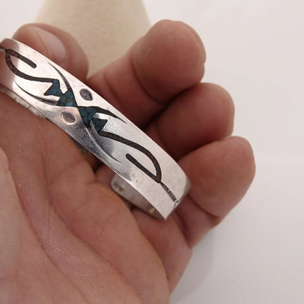 6" Vintage Navajo Sterling chip inlay Cuff Bracelet - Estate Fresh Austin