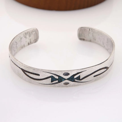 6" Vintage Navajo Sterling chip inlay Cuff Bracelet - Estate Fresh Austin