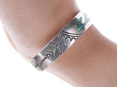 7.12" Vintage Navajo Sterling chip inlay cuff bracelet - Estate Fresh Austin