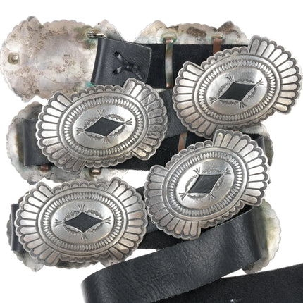 Vintage Navajo Sterling concho belt w/Black web Kingman turquoise - Estate Fresh Austin