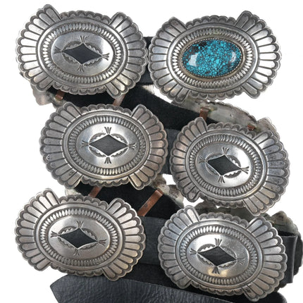 Vintage Navajo Sterling concho belt w/Black web Kingman turquoise - Estate Fresh Austin