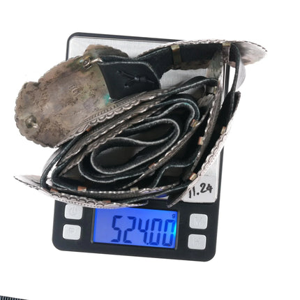 Vintage Navajo Sterling concho belt w/Black web Kingman turquoise - Estate Fresh Austin