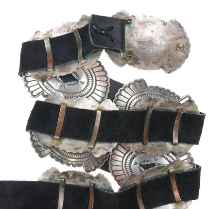 Vintage Navajo Sterling concho belt w/Black web Kingman turquoise - Estate Fresh Austin