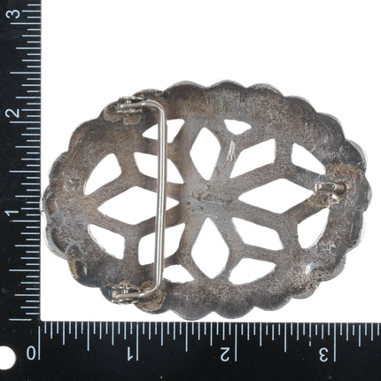 Vintage Navajo Sterling hand stamped cast silver belt buckle - Estate Fresh Austin