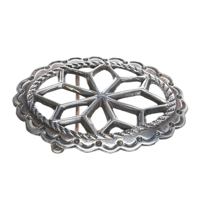 Vintage Navajo Sterling hand stamped cast silver belt buckle - Estate Fresh Austin