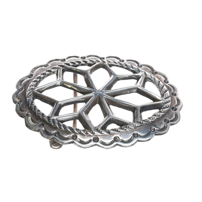 Vintage Navajo Sterling hand stamped cast silver belt buckle - Estate Fresh Austin