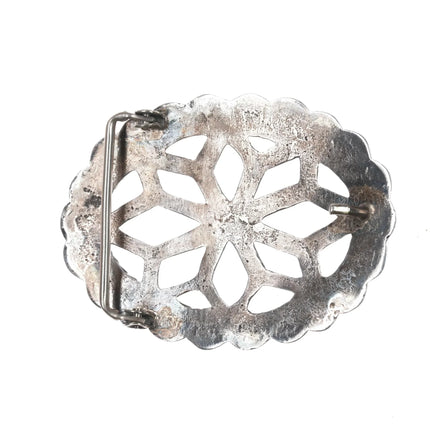 Vintage Navajo Sterling hand stamped cast silver belt buckle - Estate Fresh Austin