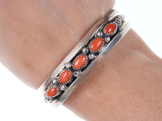 6.25" Vintage Navajo Sterling Mediterranean coral bracelet - Estate Fresh Austin