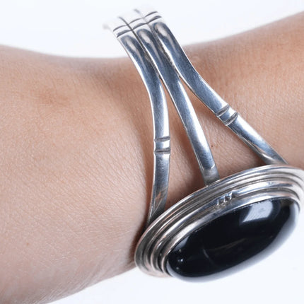 6.5" Vintage Navajo Sterling Obsidian Cuff bracelet - Estate Fresh Austin