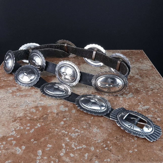 Vintage Navajo Sterling Pawn Heavy Stamp Concho Belt - Estate Fresh Austin