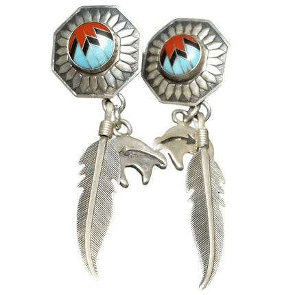 Vintage Navajo Sterling QT Sterling Quoc Turquoise New Mexico Earrings inlaid fe - Estate Fresh Austin