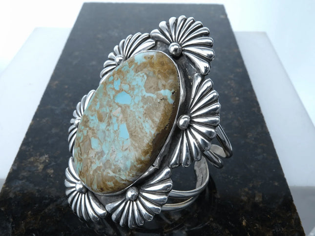 7" Vintage Sterling Royston Turquoise Jacob Troncosa San Felipe Cuff Bracelet - Estate Fresh Austin