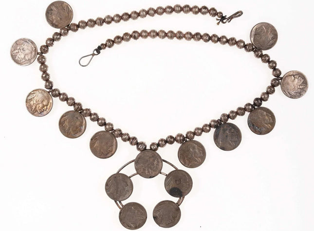 Vintage Navajo Sterling silver Buffalo Nickel Squash Blossom necklace - Estate Fresh Austin