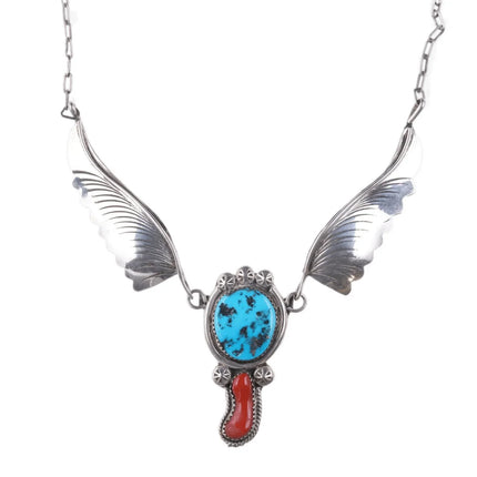 Vintage Navajo Sterling turquoise and coral necklace - Estate Fresh Austin