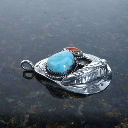 Vintage Navajo Sterling Turquoise and coral pendant - Estate Fresh Austin