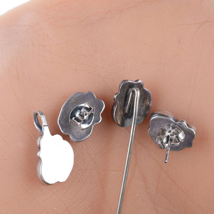 Vintage Navajo Sterling, turquoise and shell earrings, pendant, and stickpin - Estate Fresh Austin