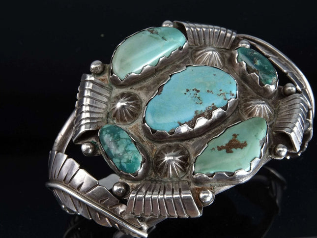 6.75" Vintage Navajo Sterling turquoise nugget cuff bracelet f - Estate Fresh Austin