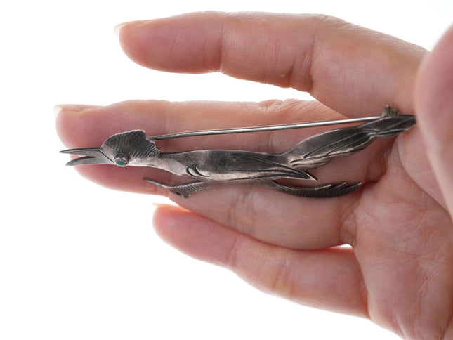 Vintage Navajo Sterling turquoise Roadrunner pin - Estate Fresh Austin