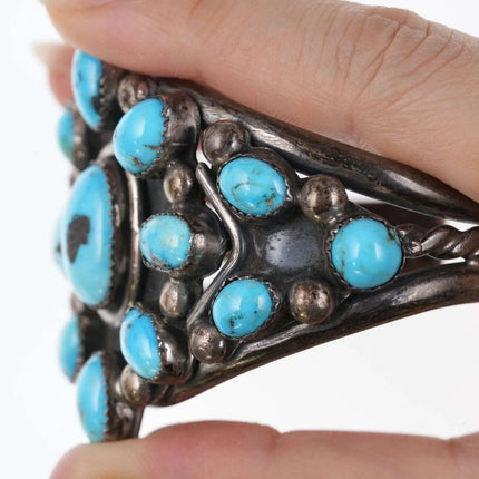 6.375" Vintage Navajo Sterling/turquoise cluster cuff bracelet - Estate Fresh Austin
