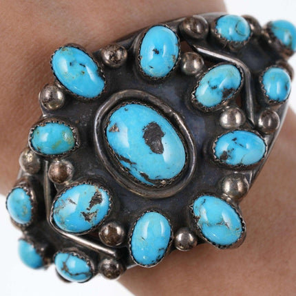 6.375" Vintage Navajo Sterling/turquoise cluster cuff bracelet - Estate Fresh Austin