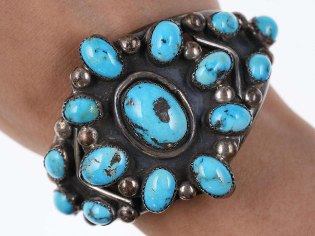 Vintage Navajo Sterling/turquoise cluster cuff bracelet - Estate Fresh Austin