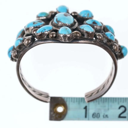 6.375" Vintage Navajo Sterling/turquoise cluster cuff bracelet - Estate Fresh Austin