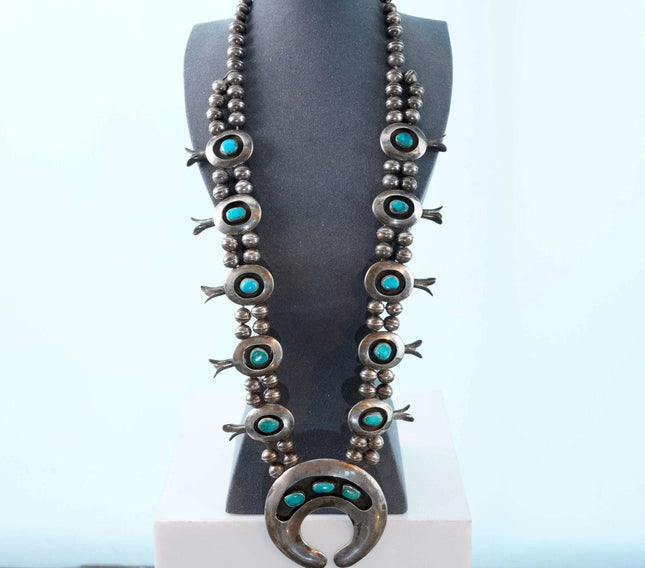 Vintage Navajo Sterling/Turquoise Shadowbox Squash blossom necklace - Estate Fresh Austin
